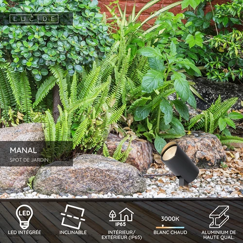 Lucide MANAL - Spot de jardin - LED - 1x13W 3000K - IP65 - Anthracite - USP